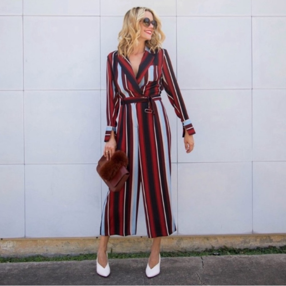 NEW TOPSHOP Striped Midi Jumpsuit Business Casual Straight Leg Ankle Pant 2